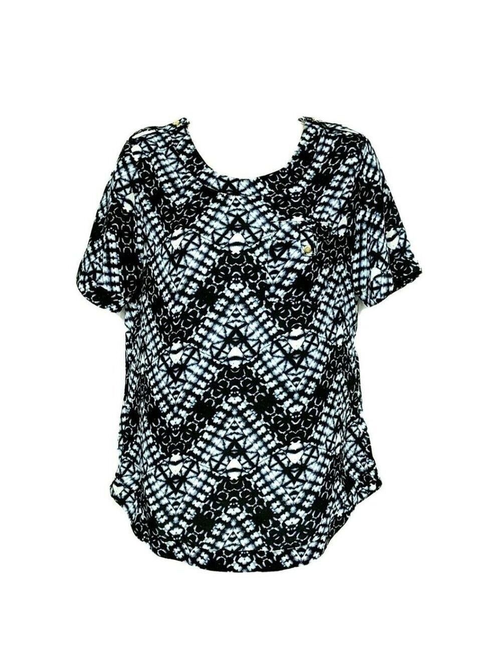Cato Blouse Top XS Black Blue White Geometric
